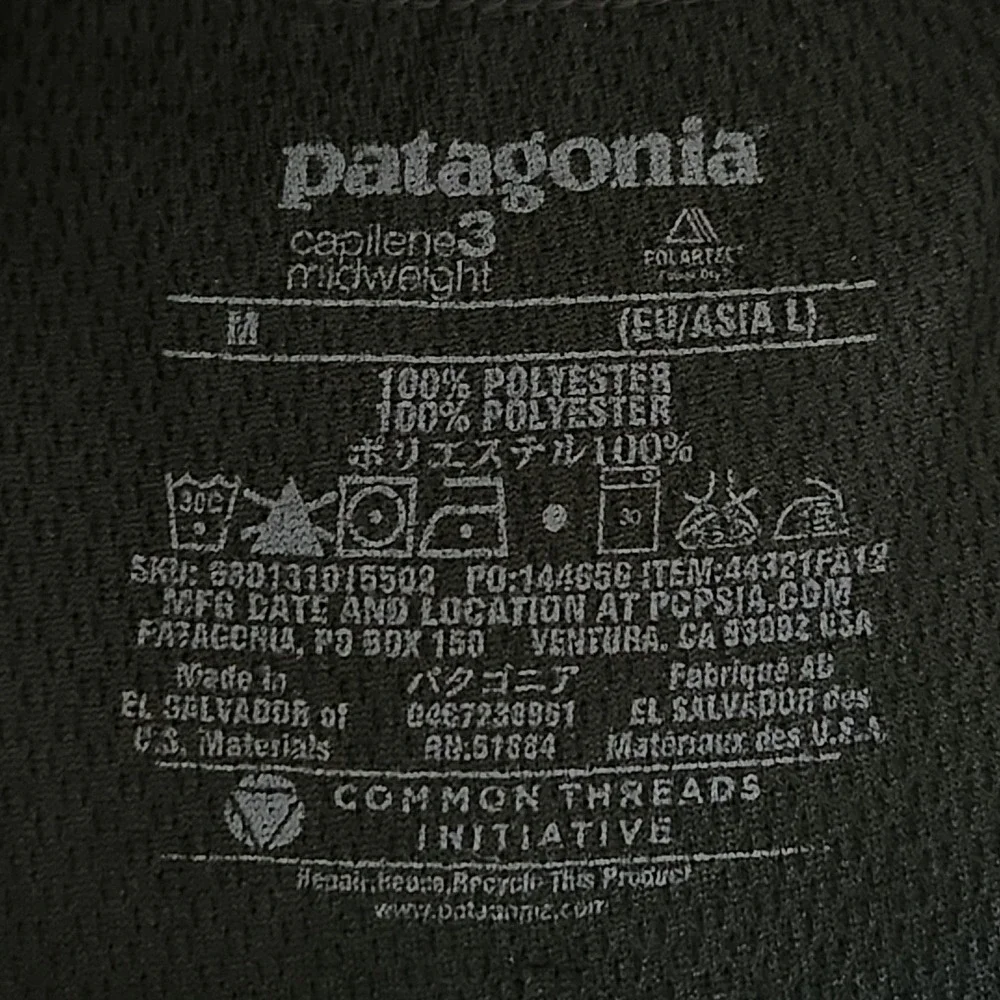 Patagonia Capilene 3 Midweight Bottoms Mens Medium Black Polartec Base Layer
